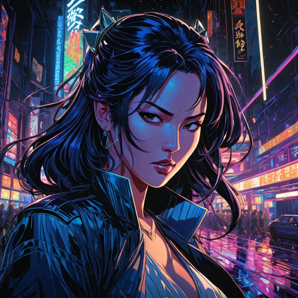 an angry queen of the night, an anime drawing, trending on Artstation, serial art, martin ansin artwork portrait, at nighttime, dan mumford , disco elysium artwork, makoto sinkai, detailed anime artwork, bright colors, dark tones, intricate details, energetic composition, symmetrical, by sam yang, by makoto shinkai