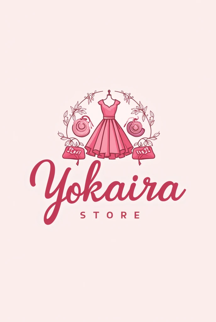 Create a logo for an online store that is eye-catching, beautiful and attractive, that is pink with several accessories such as purses, earrings, Dresses, among others and was named Yokaira