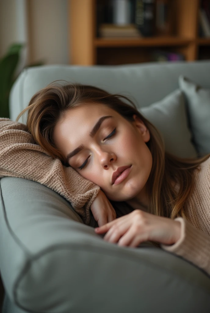 A woman dozing on her favorite sofa