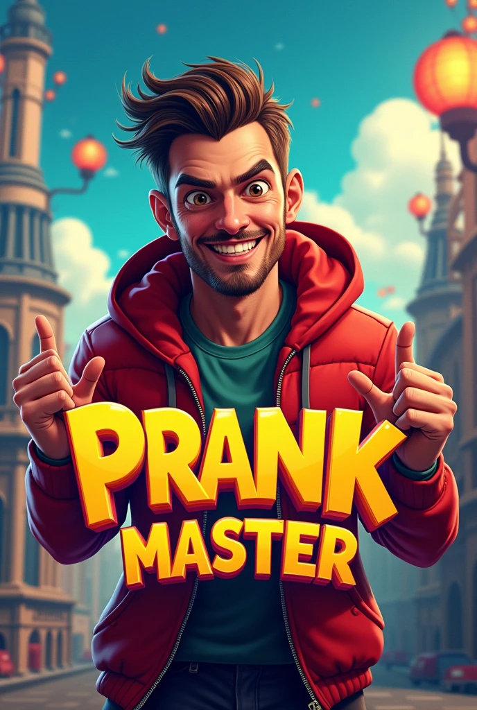 A professional image to put on kwai cut about pranks with the name prank master ,so that the name is not very big centered in the middle