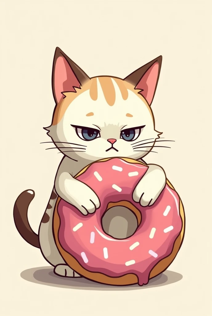 Drawing of a cat holding a less cute donut