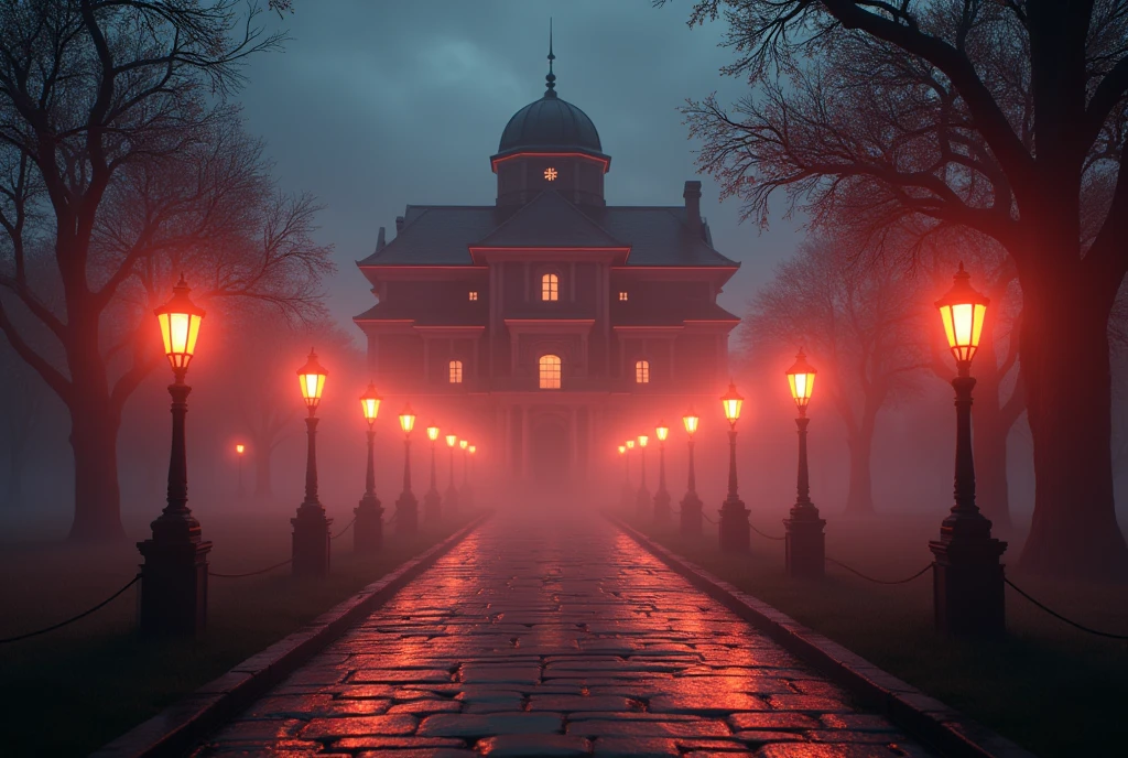 [Entire scene is surrounded by lights, evoking a magical and eerie atmosphere. The lighting is bright and atmospheric, with smoke adding a touch of sinister ambiance. Best quality image, HDR enhancement, showcasing the utmost level of detail and realism]. [8K, Best Quality, Ultra High Resolution, (highly detailed CG unity 8k wallpaper), (best photo), (best shadows), isometric 3D, octane rendering, ray tracing, highly detailed, (Best quality, 4K, 8k:1.2), absurdity, ultra detailed, (realistic, photorealistic, photorealistic:1.37), complex parts, HDR, (complex parts:1.12), (hyper detailed, hyper realistic, Soft lighting, y:1.2), (complex parts, Hyper detailed:1.15). Blurred foreground. (backlit), masterpiece, high quality, brightness, chromatic aberration, foggy smoke, shadows, contrast, clear sky, (warm hue, warm tone), high details, natural reflections].
