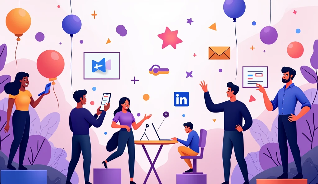 want a banner for your website that showcases learning and designing concepts related to Figma, LinkedIn, and Canva. Here's an idea:

Image description: A colorful banner featuring a group of small 3D cartoon humans engaged in various design-related activities, such as:

- One character designing a logo on Canva
- Another character creating a wireframe on Figma
- A third character networking on LinkedIn
- Others collaborating, brainstorming, and celebrating their design successes

The banner could include visual elements like colorful shapes, lines, and icons related to design and learning. The overall style could be playful, modern, and engaging, conveying the fun and creative aspects of learning design skills.
In purple and white colour palette  fun
Put my brand name nova hustlers in it
Mention name nova hustlers..
