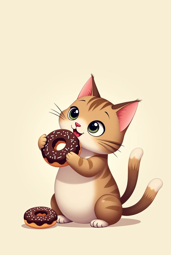 Drawing of a cat holding a donut a smaller donut