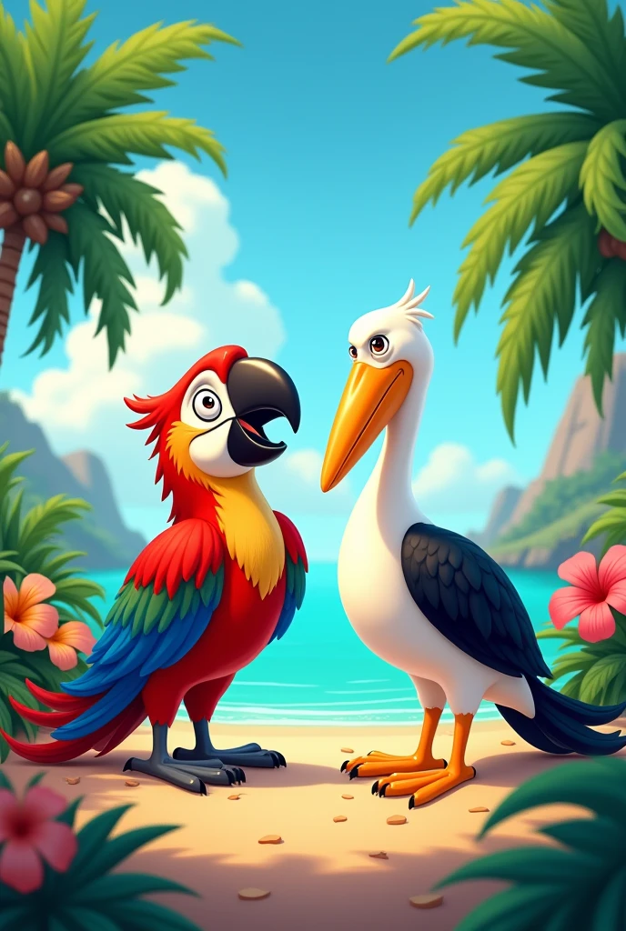 Macaw and pelican Disney style