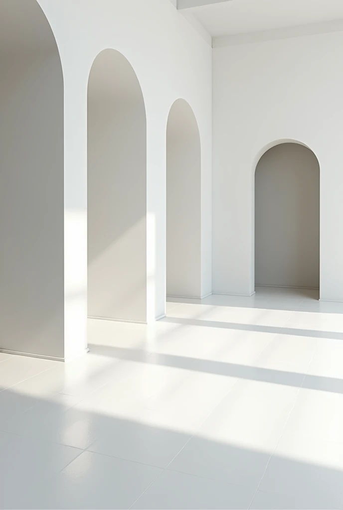Room with white porcelain tile floor and gray wall