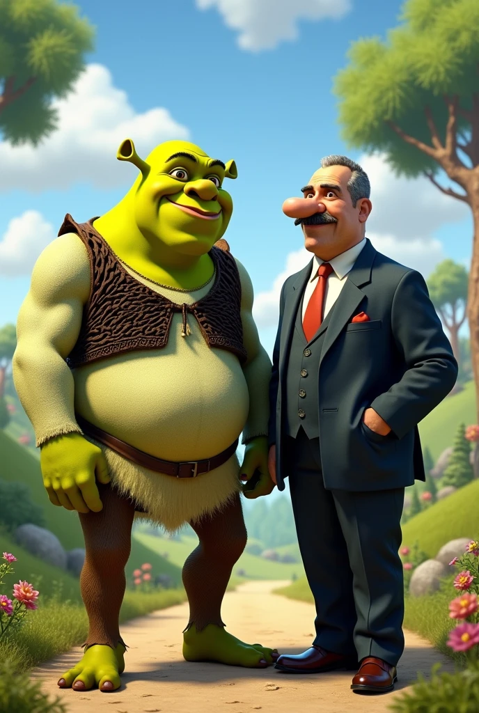 Shrek next to Mr. Alfonso Obregón