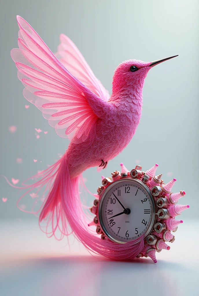 Hummingbird made of pink waves and a clock of nuts