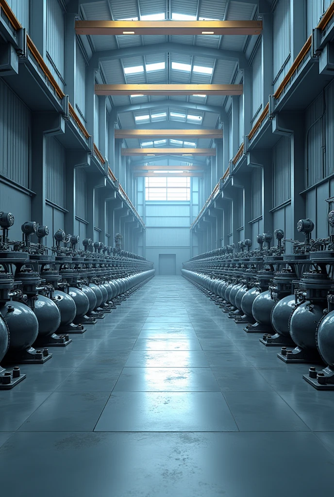 Warehouse with high quality materials, such as pipes and valves, arranged in an orderly manner.