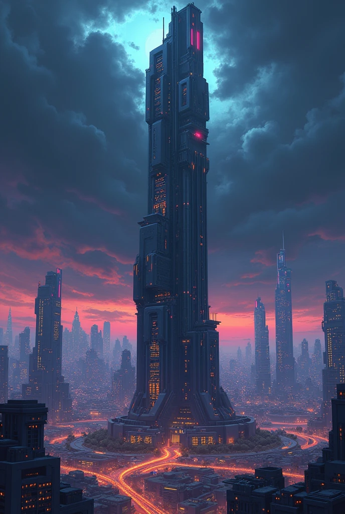 A panoramic of a cyberpunk futuristic high building, dark sky, cyberpunk, future, centered, high quality, high detailed, 24-bit pixel art, sega dreamcast bitmap image, clean pixel art, pixel art style, cover art style, award winning ilustration
INFO, more realistic and just one tower in the midst of the space like city more light coming off the tower and make it look more tech futuristic