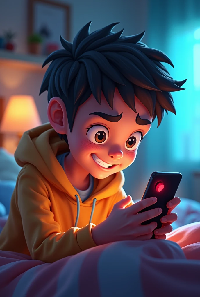 Gamer Boy playing game on Phone 
