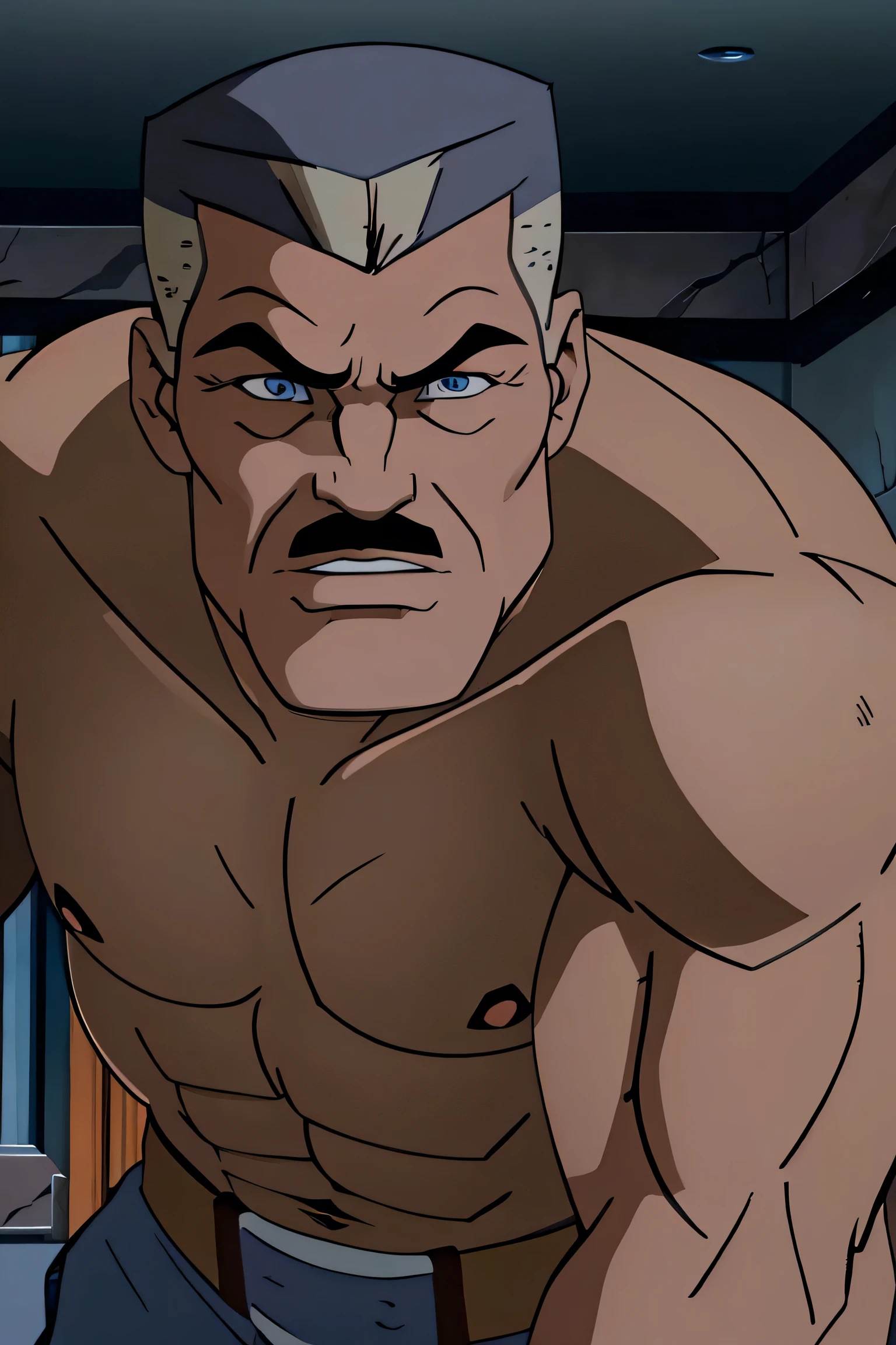 A shirtless man, john jonah jameson, muscular male figure, extremely detailed face and body, chiseled abs, strong jawline, piercing eyes, rugged and handsome features, dramatic lighting, cinematic pose, realistic skin texture, dramatic shadows, warm color palette, masterpiece, photorealistic, 8k, high quality