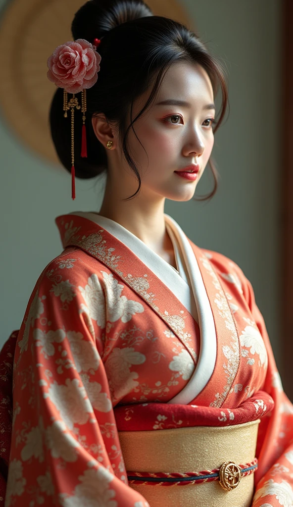 Masterpiece, high resolution photo, a Japanese kimono beauty, plump body, big natural breast, very beautiful face Japanese women, front of few, 8K, UHD