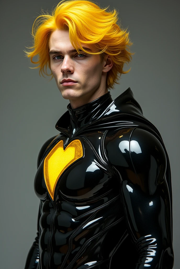 full full body photoRéaliste handsome hunky fractal masculin Teen titans yellow haired Dark boy.. portant un costume super en onyx noir, cristal transparent, verre chromé , regarde la caméra, parties du visage détaillées,, studio comme arrière-plan, pose libre, expression heureuse, Anatomie parfaite, corps symétrique,, 18 ans, :: Détails élevés, un corps mince et athlétique, Réaliste, peau humaine, doigts extrêmement détaillés, tchad menton,, masculin, peau humaine, (contact avec les yeux), magnifique, attractif. super renflements en action