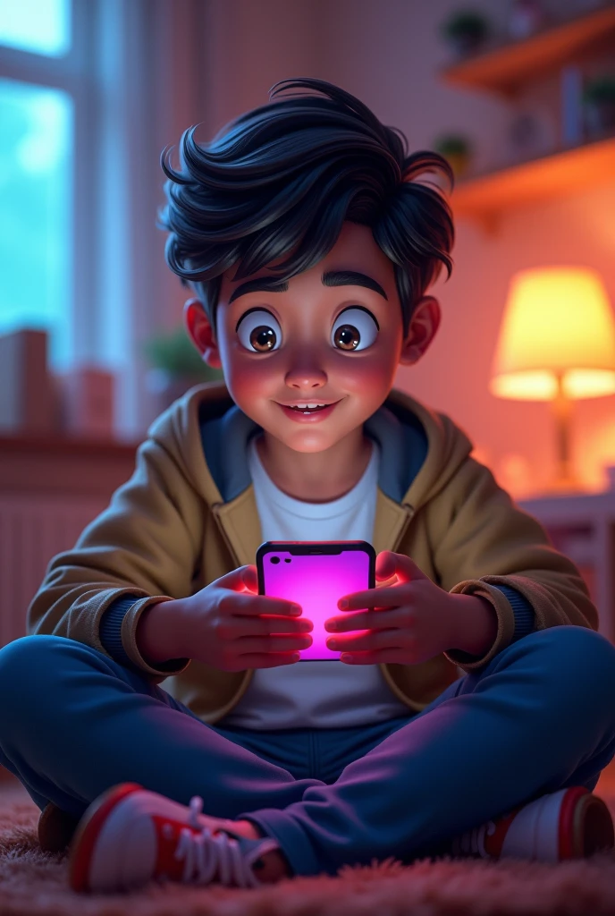 Gamer Boy playing game on Phone 
