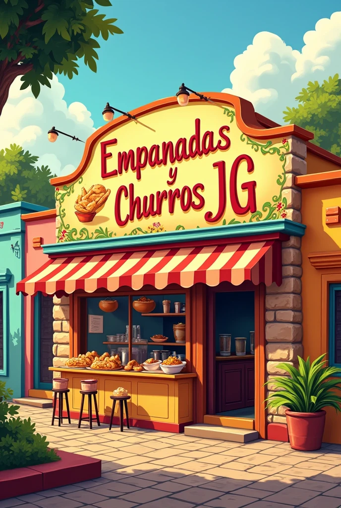Create a 16:9 banner for a cafe called Empanadas y Churros JG