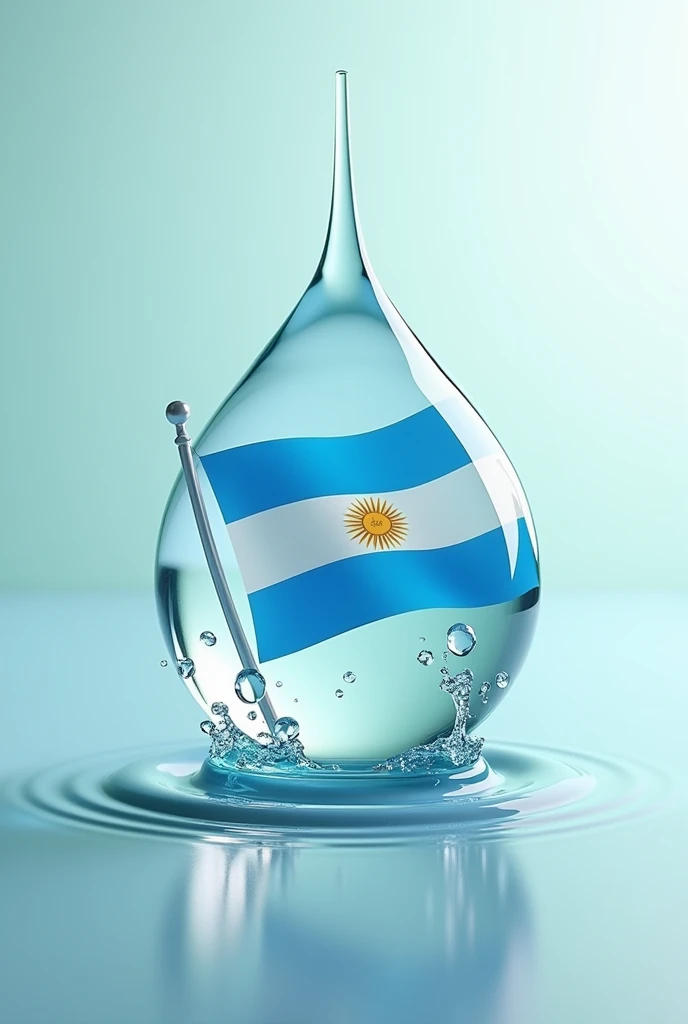 I want an animated water drop holding the flag of Argentina, that the drop is on top of a logo that says oasis fresh