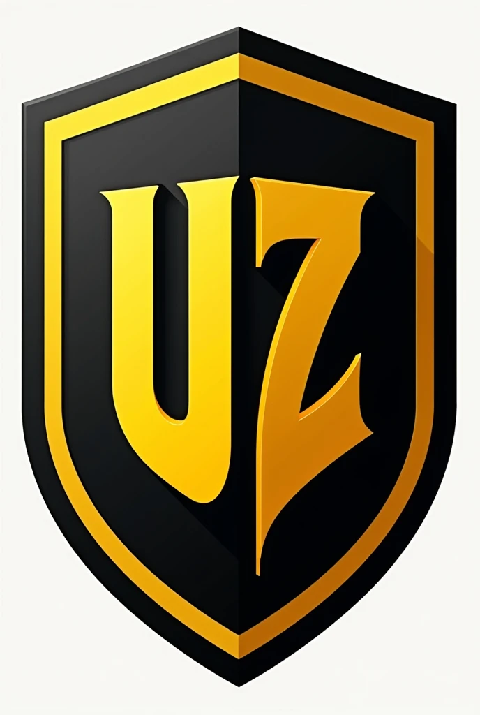 Create a black and yellow shield with the letters u z