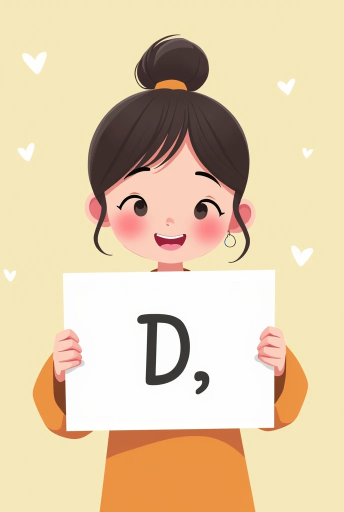 A cute girl two Hand hold high a white paper and paper write D