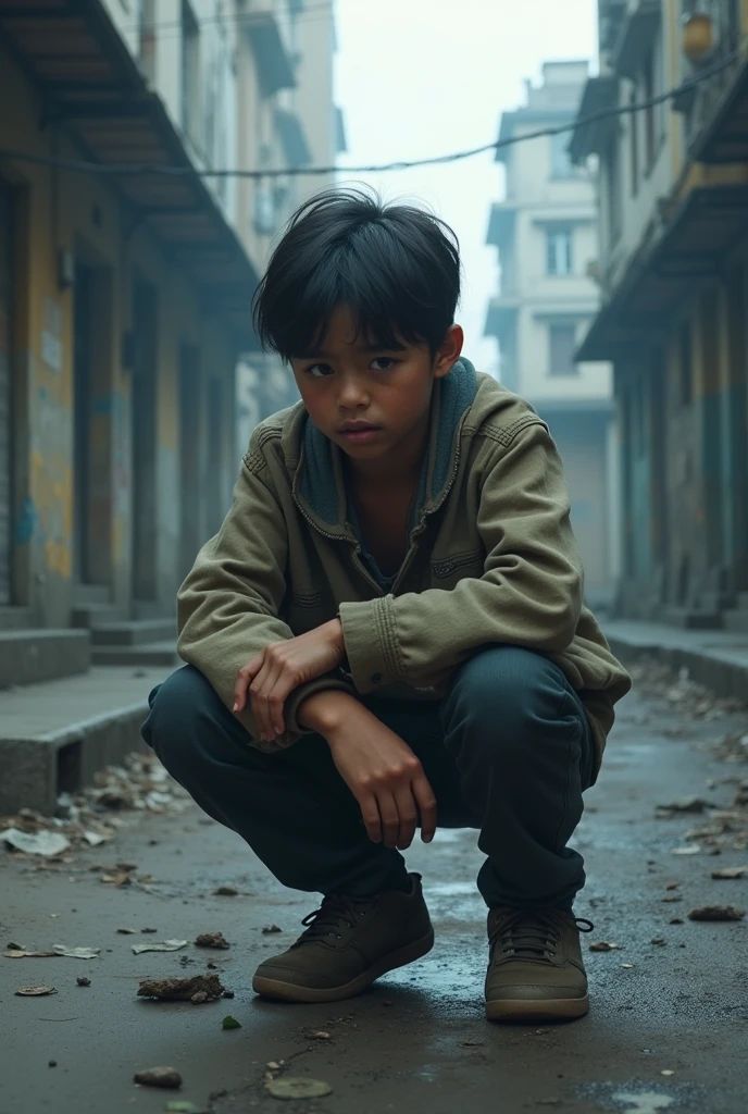 Pls generate image of a boy who suffering and seeking for job
