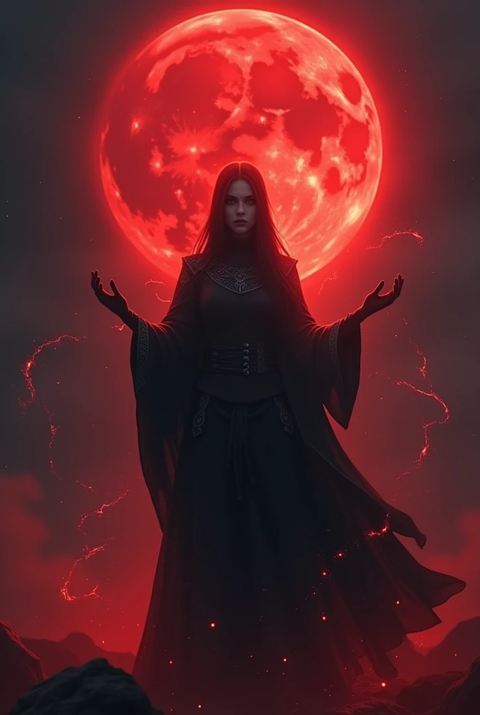 Live Animated female necromancer contolling a blood moons fall