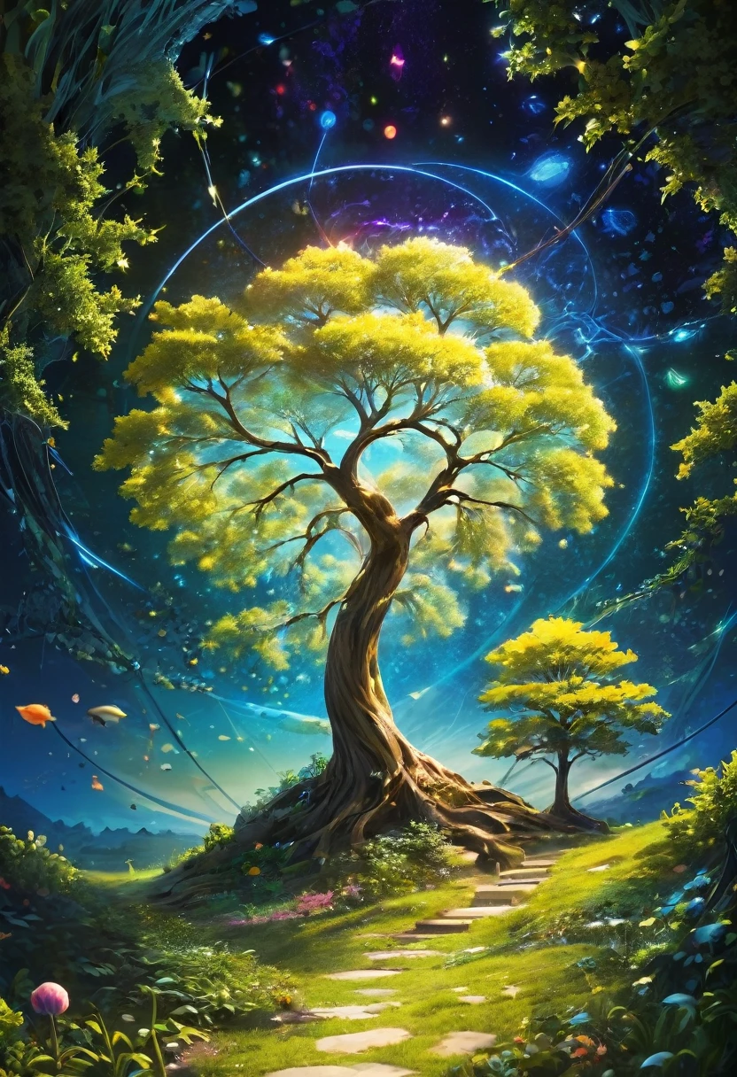 (Evolution of life)、Fibonacci、the golden ratio、melted wax、Visible brush strokes、3D tessellation wireframe、neural graphic、neurons、The Tree of Life、Farbe、tenderness、passion、The ultra -The high-definition、8K UHD、​masterpiece
