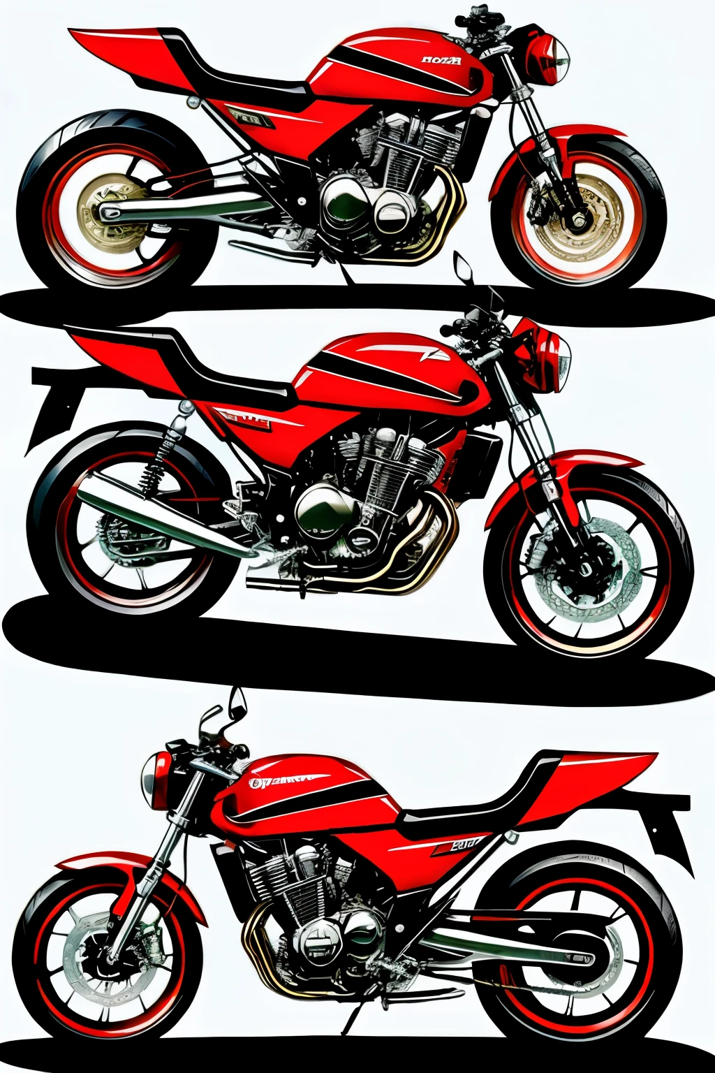 Motorcycle concept art, honda cb650 custom, inspired in yugioh 5ds duel runners bloody kiss and yusei go, inspired in akira kaneda's bike, custom build, aerodynamic, crimson, futuristic, front fairing with windshield shape head dolphin peregrine falcon hummingbird sailfish