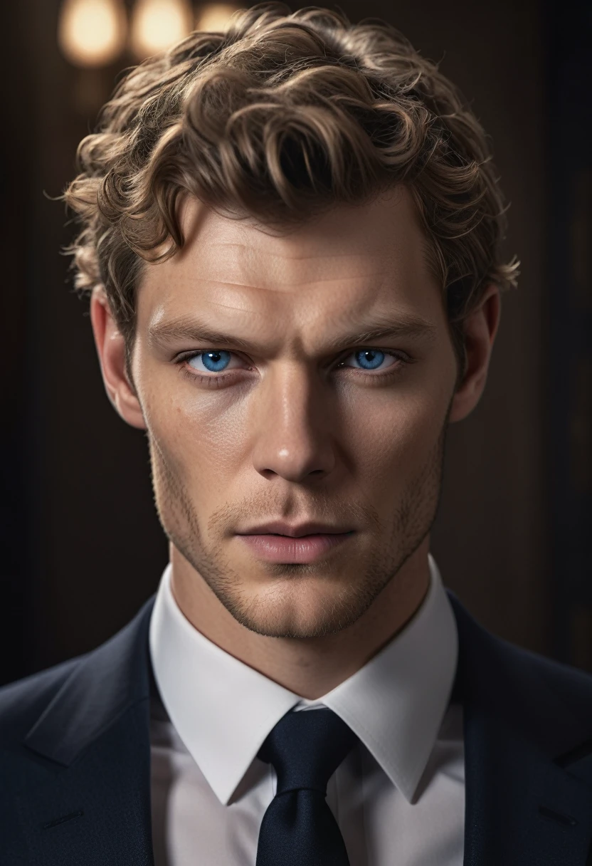 elegant man, dark blonde hair, deep blue eyes, british suit, charismatic, impressive, elegant, joseph morgan, boss, hyper detailed, photorealistic, 8k, high resolution, realistic, intricate details, studio lighting, beautiful skin, sharp focus, dynamic pose, moody lighting, cinematic composition, dramatic shadows