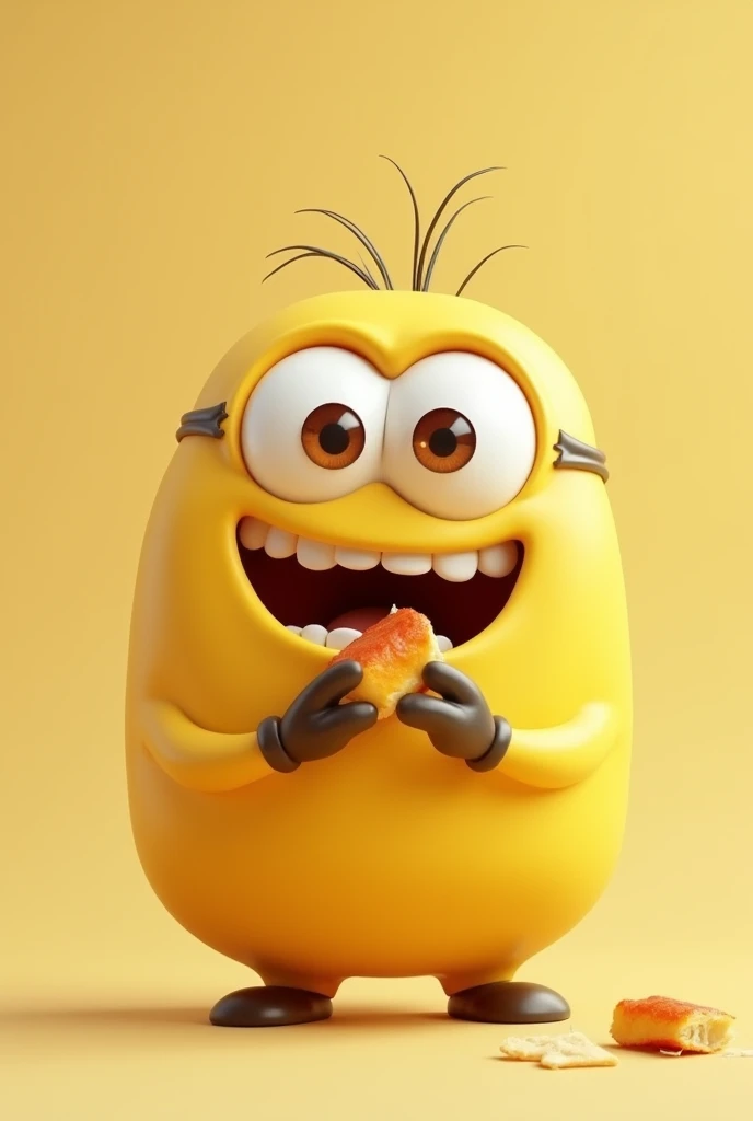 Yellow and funny character inspired by the Minions eating 