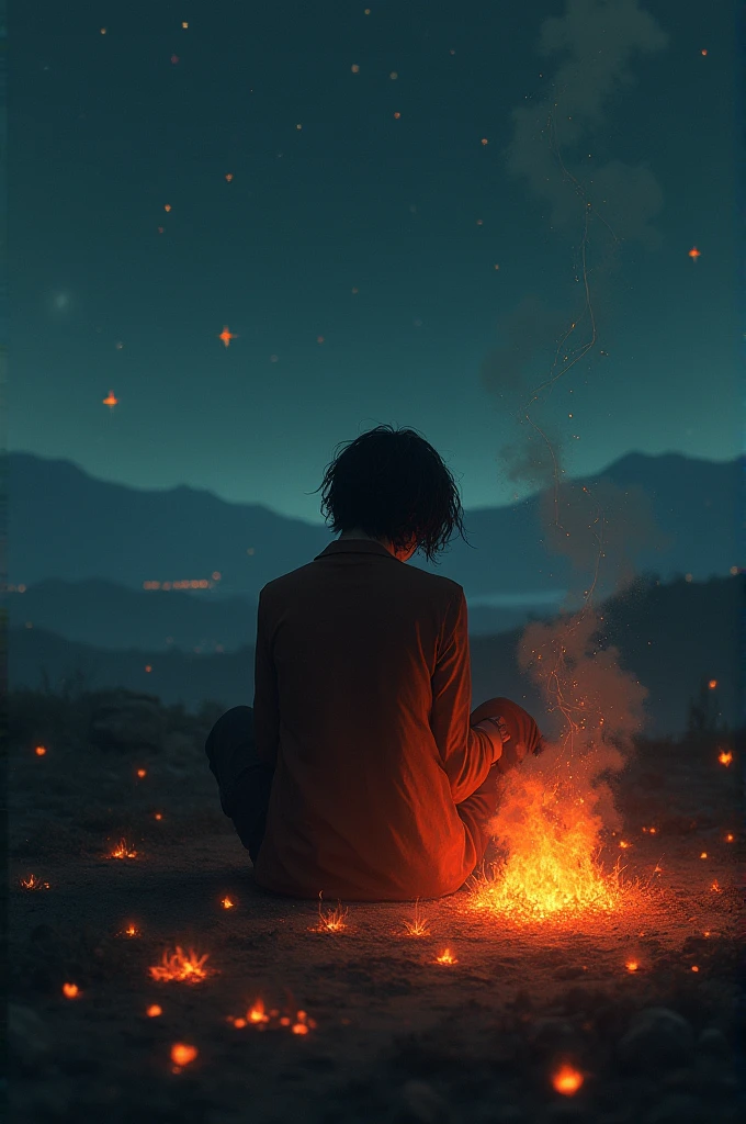 Create an album cover for a sad pop rock band called "Starlit ashes"