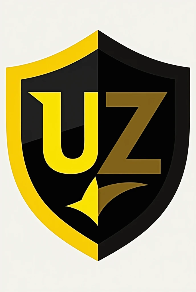 Create a black and yellow shield with the letters u z 7


