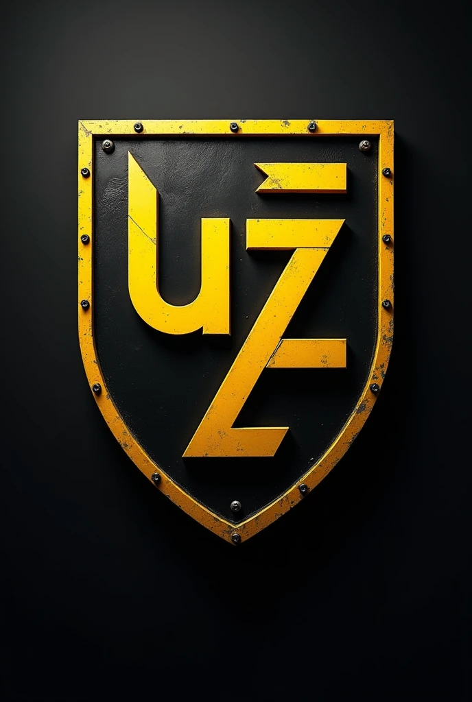 Create a black and yellow shield with the letters u z 7