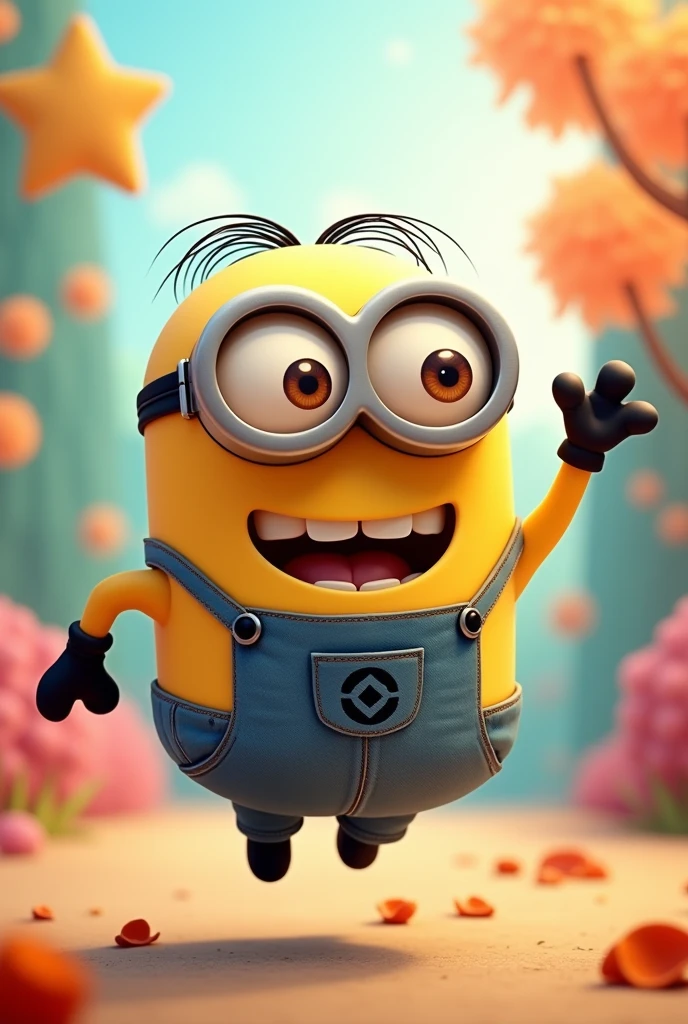 Funny yellow character inspired by the minions jumping