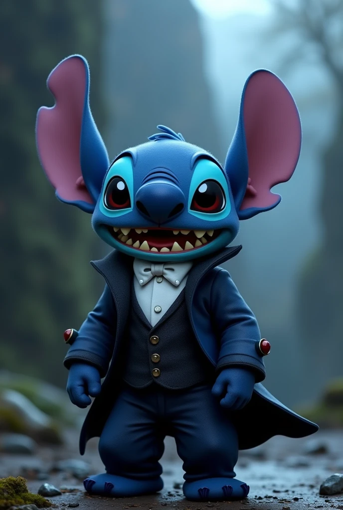 Image of kawaii stitch dressed as a dementor or wearing the costume of one of the hogwarts houses