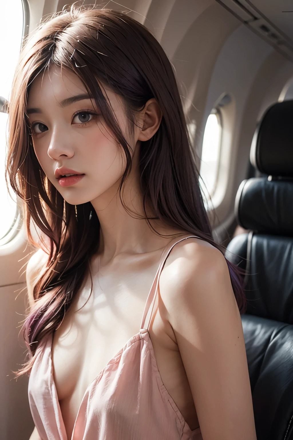 A angry mommy with long light pink soft purple hair, perfect smallest plane booba , good quality, detailed beauty face,Shoulders exposed skin,Flat Chest,Small Bust,