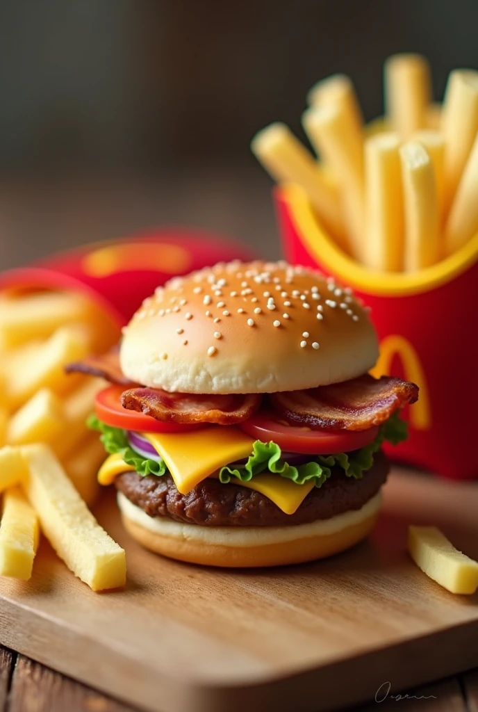 I want a McDonald's combo that has French fries and a bacon burger but that is bite-sized