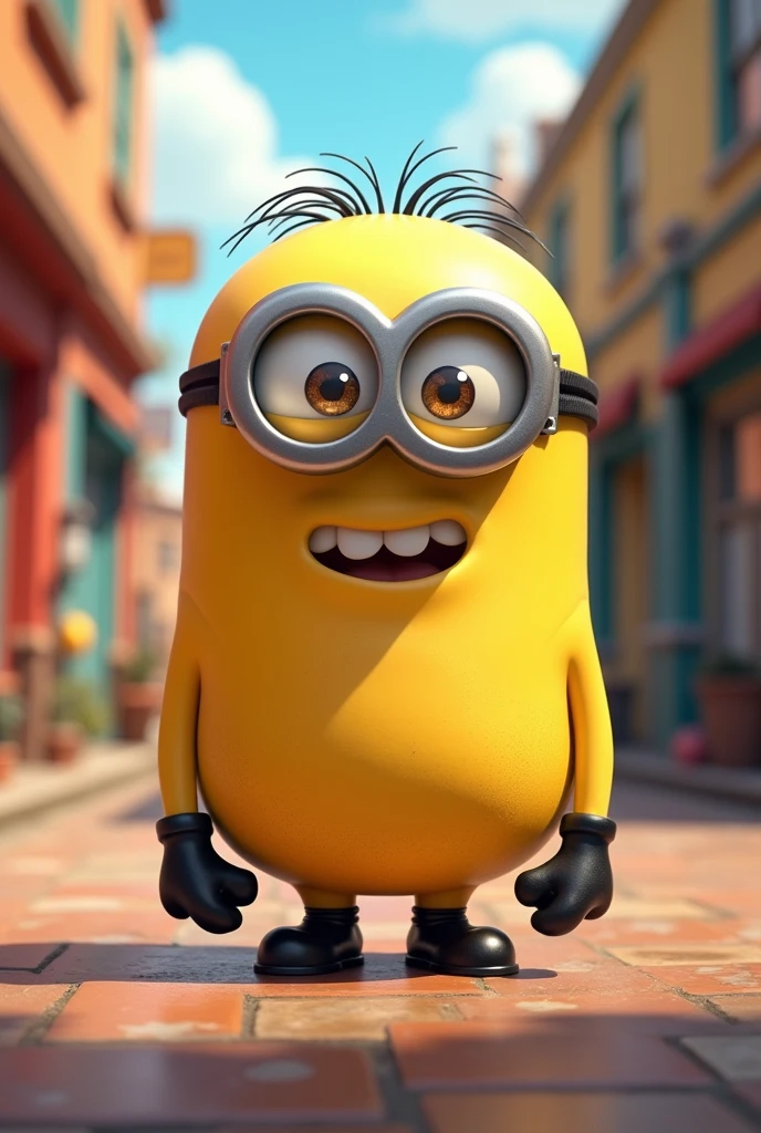Funny yellow character inspired by the Minions working