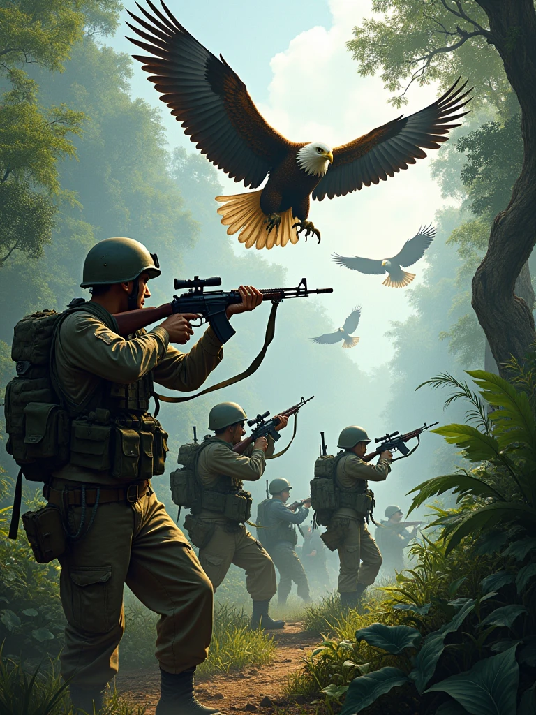 Vietnam war era of eagles in American soldier outfit fighting in Vietnam