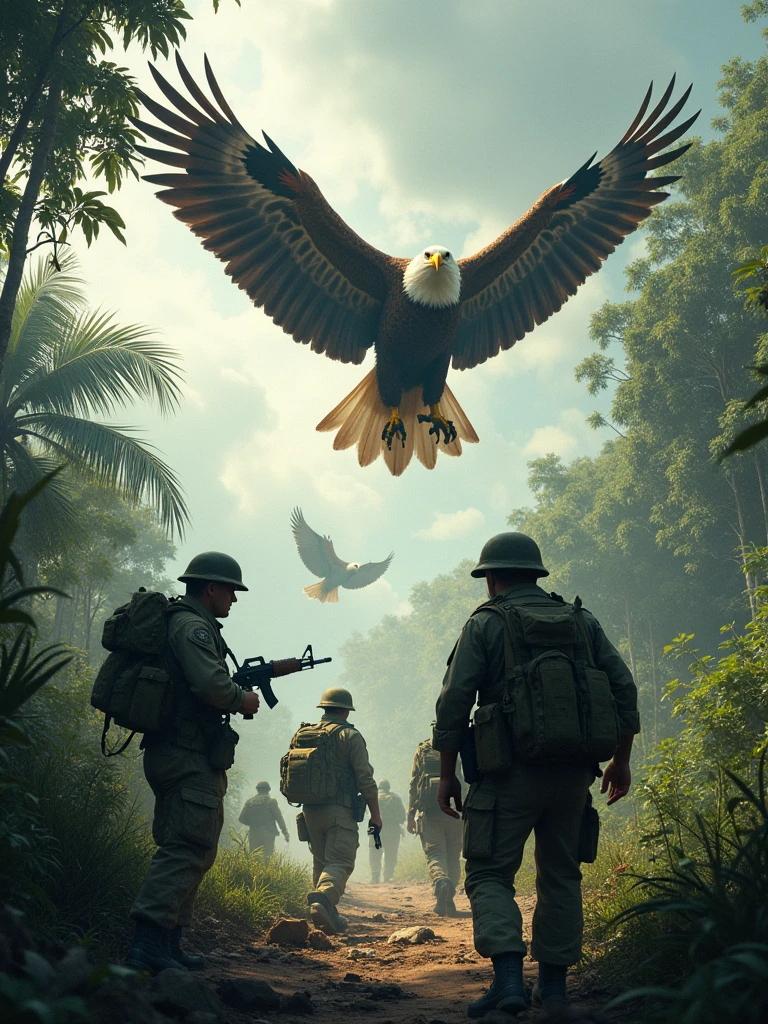 Vietnam war era of eagles in American soldier outfit fighting in Vietnam