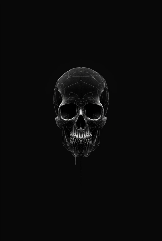 Create a thin line skull with a black background