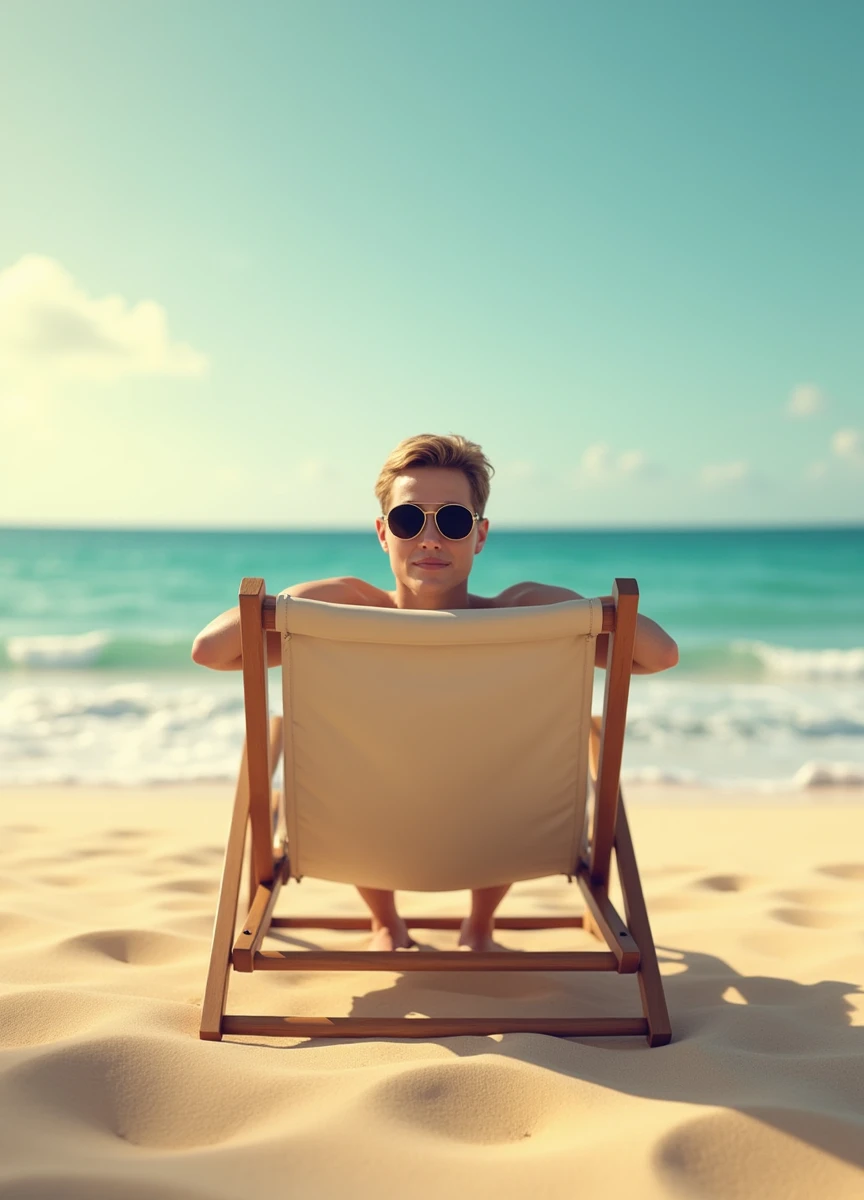  sitting on the beach chair with sunglasses 