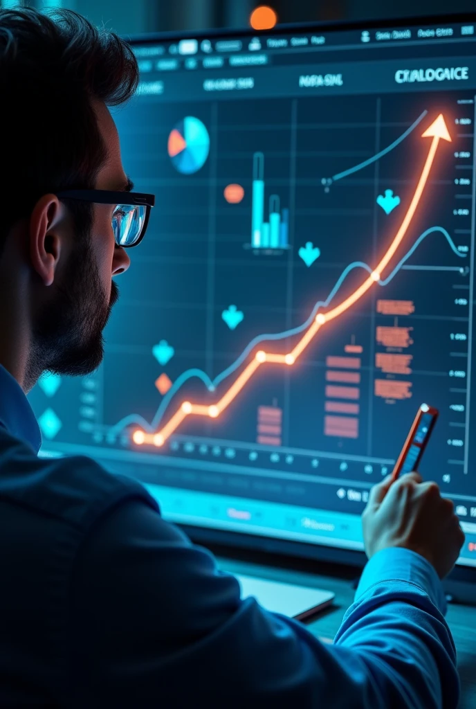 "A realistic, high-resolution image representing the concept of 'Traffic Management' for digital marketing. The scene shows a dynamic, upward graph on a digital dashboard, symbolizing increased visibility and growth. In the background, there are icons of various platforms like Google, Facebook, and Instagram, connected by arrows that represent personalized traffic strategies. A professional is seen analyzing the dashboard, conveying precision and optimization. The overall atmosphere is energetic and focused, highlighting the effective management and maximization of campaign results, with a sense of steady and consistent growth.",
"size":