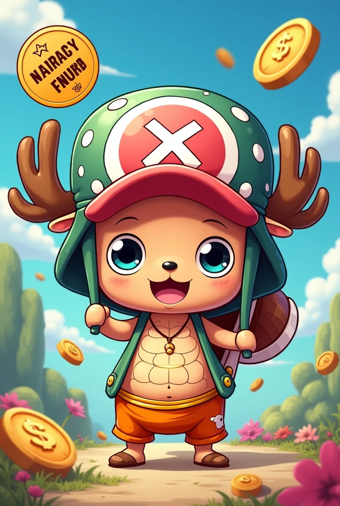 Ad banner, Written "Buying and selling Zeny", with a One Piece Chopper themed background. um selo no canto superior esquerdo Written "verified seller". uma legenda no canto superior direito Written "always online"