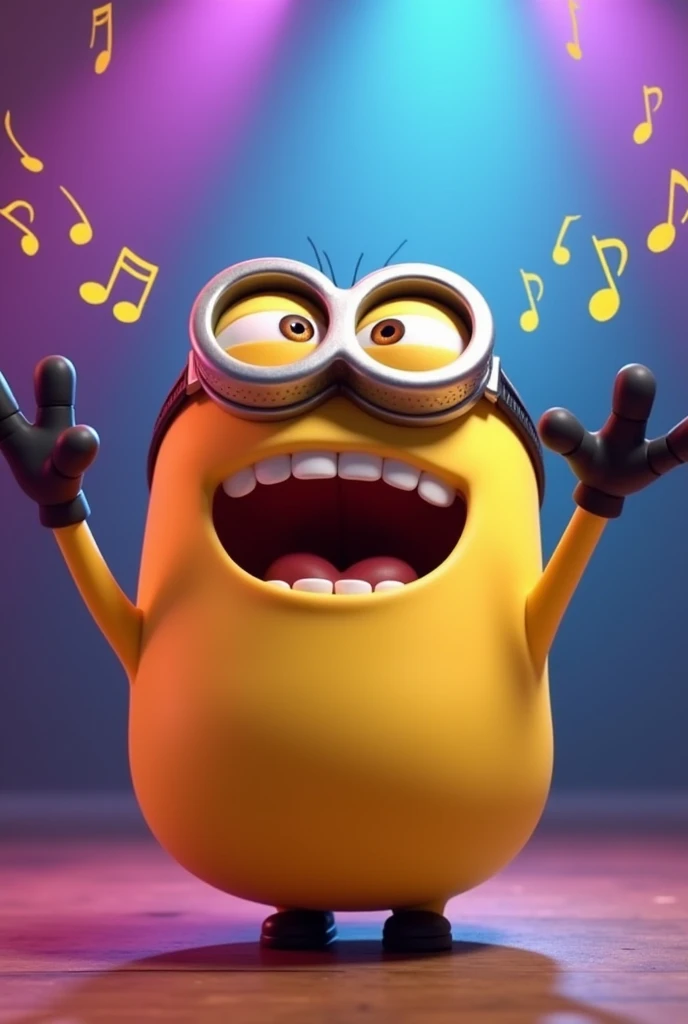 Funny yellow character inspired by the Minions singing
