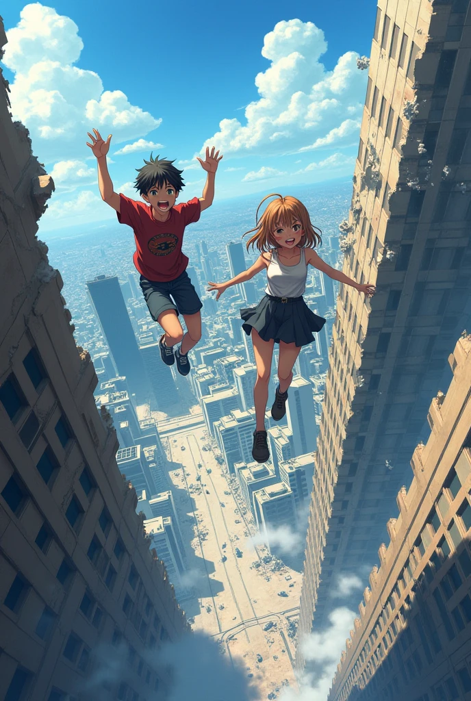 A boy and a girl are falling after breaking the glass of a building. Like the ground and they are activating their transportation. They are falling from the ground very fast and there are goons also and sometimes the city and sometimes the big building is visible from the top boy age is 26 girl age is 33 in anime Sorry the building is falling apart In O Saathi, the whole ground is breaking down. Everything is breaking down. The whole world around us is about to end but our characters are laughing a lot.