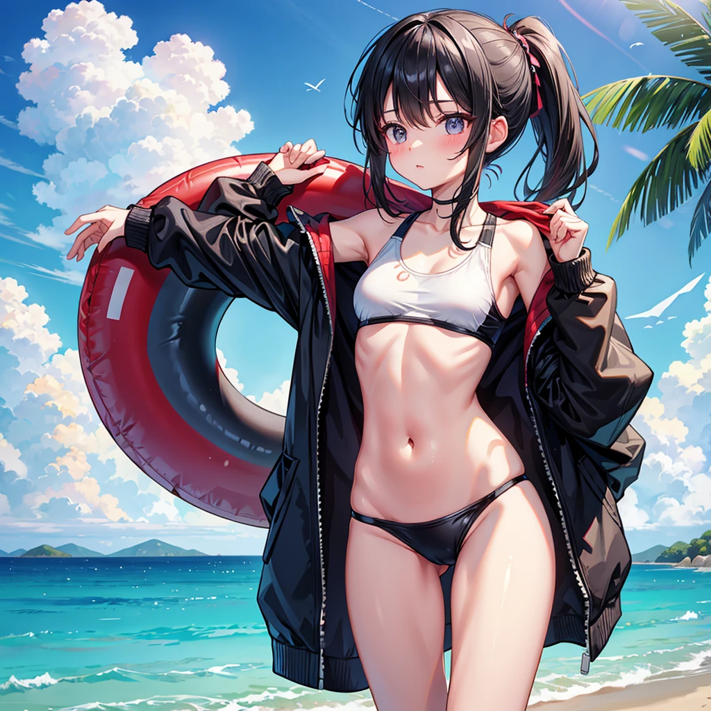 One person Black Hair Ponytail 8th life Changing clothes School Swimsuit Sunburn