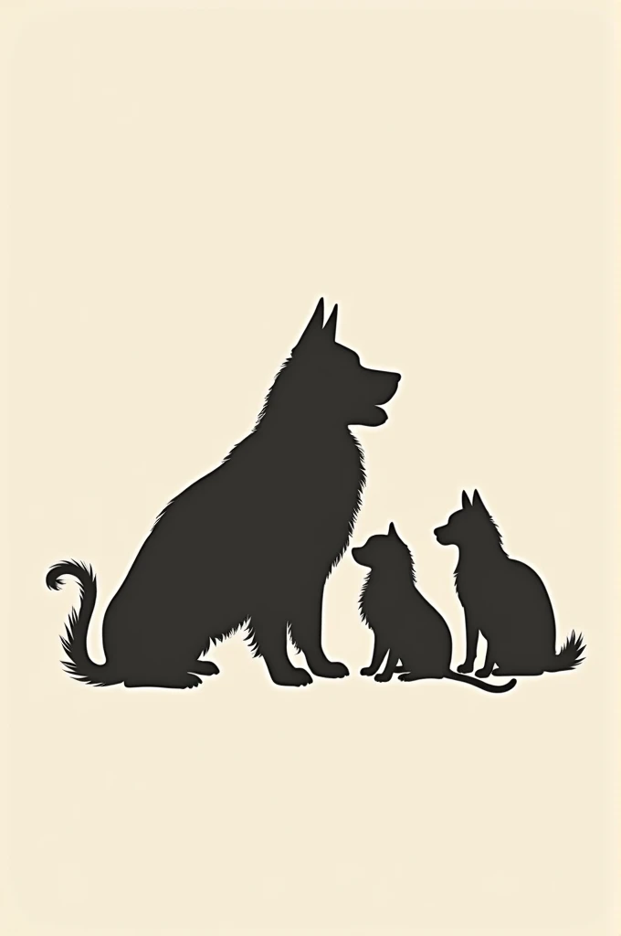 Create the silhouette of a Bernese Mountain Dog and another more slender and with less hair
Also of a rag doll cat , where the fluffy Bernese should go in the middle