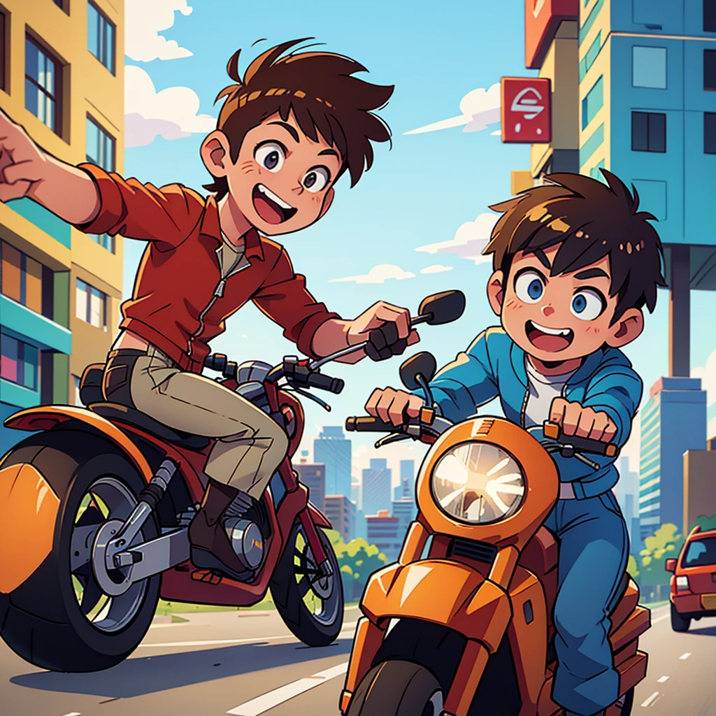 a man taking selfie on his motor, man riding motorcycle, outdoor scene, sunny day, motion blur, high quality, photorealistic, dynamic pose, street background, cityscape, ultra-detailed, vibrant colors, natural lighting, cinematic composition