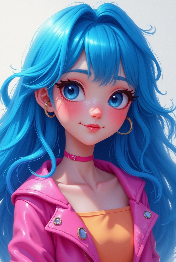 Blue hair girl, pink outfit