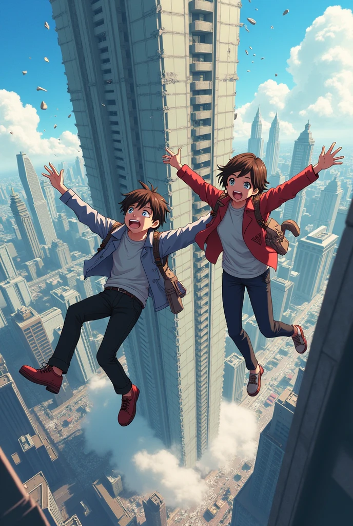 A boy and a girl are falling after breaking the glass of a building. Like the ground and they are activating their transportation. They are falling from the ground very fast and there are goons also and sometimes the city and sometimes the big building is visible from the top boy age is 26 girl age is 33 in anime Sorry the building is falling apart In O Saathi, the whole ground is breaking down. Everything is breaking down. The whole world around us is about to end but our characters are laughing a lot. (Girl age 33 boy age 19)